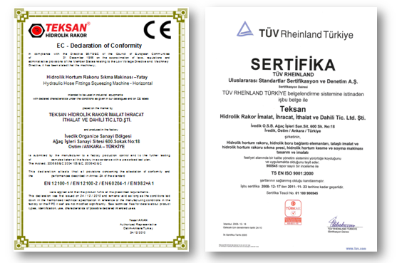 ISO 9001 Belgemiz ve CE İşaretimiz